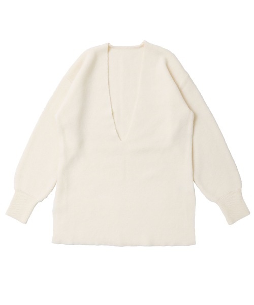 Fashion Letter(ファッションレター)の「深Vネックニットプルオーバー(ニット/セーター・レディース・アイボリー/ブラック/グレイッシュベージュ/ベージュ/ピンク・M)」の22枚目の写真