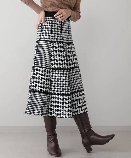 Bou Jeloud（ブージュルード）の「MIXパターンチェックニットスカート（スカート・レディース・ブラック/ベージュ・FREE）」の2枚目の写真