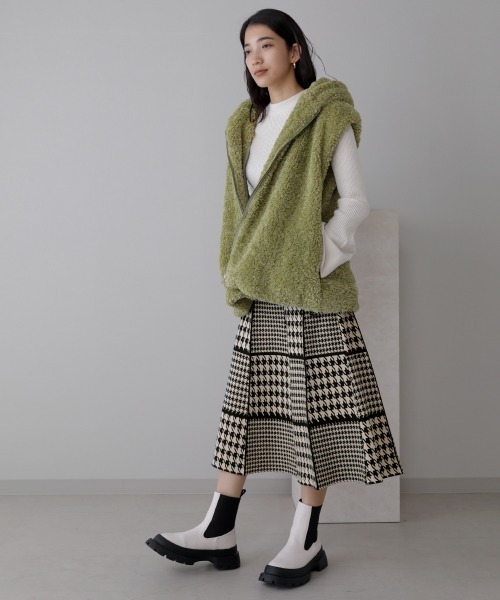 Bou Jeloud（ブージュルード）の「MIXパターンチェックニットスカート（スカート・レディース・ブラック/ベージュ・FREE）」の4枚目の写真