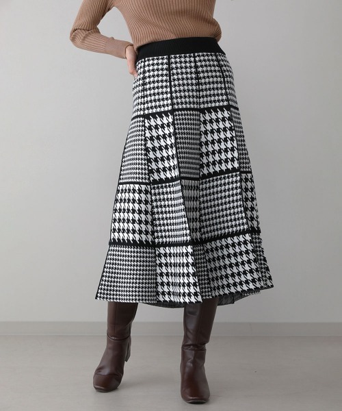 Bou Jeloud（ブージュルード）の「MIXパターンチェックニットスカート（スカート・レディース・ブラック/ベージュ・FREE）」の8枚目の写真