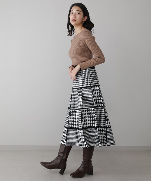 Bou Jeloud（ブージュルード）の「MIXパターンチェックニットスカート（スカート・レディース・ブラック/ベージュ・FREE）」の10枚目の写真