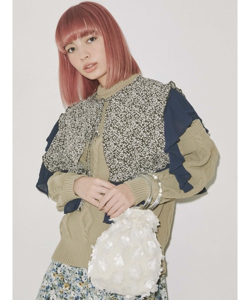 merry jenny（メリージェニー）の「アクリルハンドルおはなbag（ハンドバッグ・レディース・ブラック/オフホワイト・FREE）」の4枚目の写真