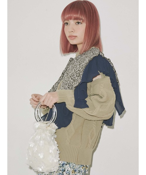 merry jenny（メリージェニー）の「アクリルハンドルおはなbag（ハンドバッグ・レディース・ブラック/オフホワイト・FREE）」の5枚目の写真