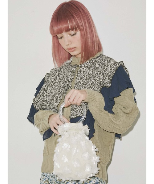 merry jenny（メリージェニー）の「アクリルハンドルおはなbag（ハンドバッグ・レディース・ブラック/オフホワイト・FREE）」の6枚目の写真