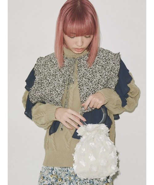 merry jenny（メリージェニー）の「アクリルハンドルおはなbag（ハンドバッグ・レディース・ブラック/オフホワイト・FREE）」の7枚目の写真