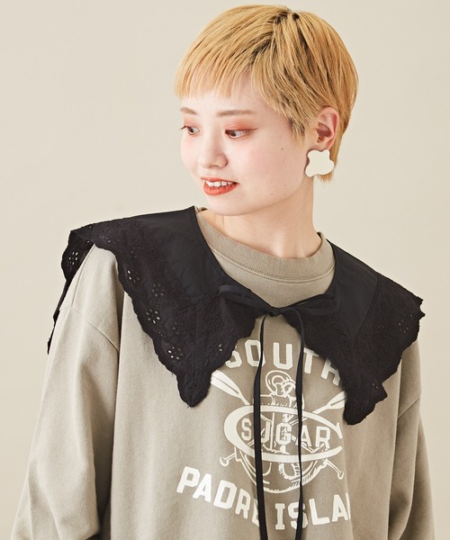 CUBE SUGAR（キューブシュガー）の「タイプライタークロス レース セーラー 付け襟（付け襟・レディース・ホワイト/ブラック・M）」の2枚目の写真