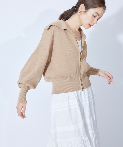 ROPE'（ロペ）の「【秋にも使える】畦ニットジップカーディガン【SDGs】（カーディガン/ボレロ・レディース・ベージュ/ネイビー/オフホワイト・38）」の3枚目の写真