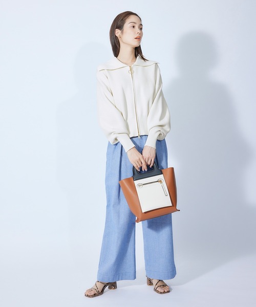 ROPE'（ロペ）の「【秋にも使える】畦ニットジップカーディガン【SDGs】（カーディガン/ボレロ・レディース・ベージュ/ネイビー/オフホワイト・38）」の13枚目の写真