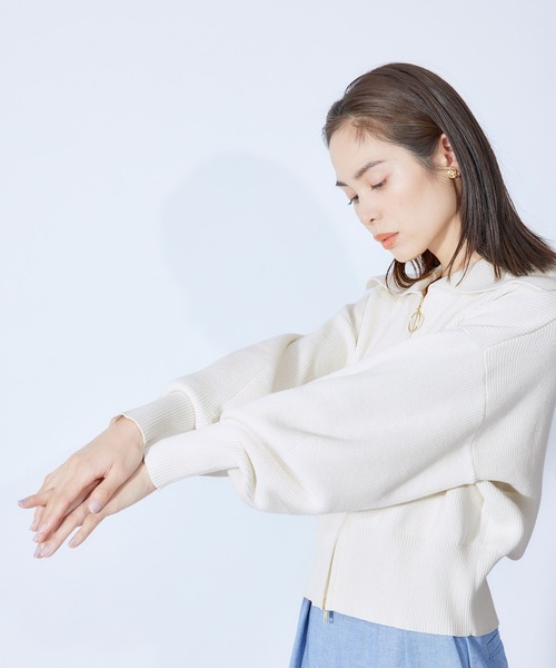 ROPE'（ロペ）の「【秋にも使える】畦ニットジップカーディガン【SDGs】（カーディガン/ボレロ・レディース・ベージュ/ネイビー/オフホワイト・38）」の12枚目の写真