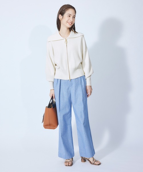 ROPE'（ロペ）の「【秋にも使える】畦ニットジップカーディガン【SDGs】（カーディガン/ボレロ・レディース・ベージュ/ネイビー/オフホワイト・38）」の15枚目の写真