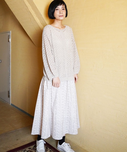 LBC（エルビーシー）の「透かし編みカーデプルオーバー（ニット/セーター・レディース・ホワイト/ベージュ・M）」の3枚目の写真