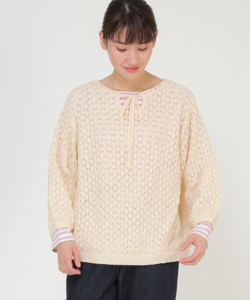 LBC（エルビーシー）の「透かし編みカーデプルオーバー（ニット/セーター・レディース・ホワイト/ベージュ・M）」の7枚目の写真