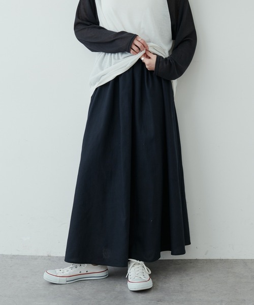 PUAL CE CIN(ピュアルセシン)の「【WEB限定】コットンリネンフレアスカート(スカート・レディース・ブラック/オレンジ/サンドベージュ/モカ/ナチュラル・FREE)」の2枚目の写真