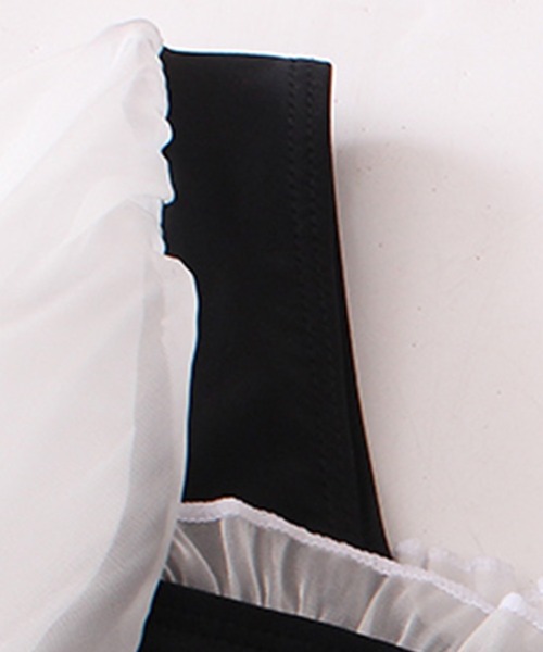 レディース水着 シアーマムルーク袖のレトロワンピ風フリルオールインワンスイムウェア（水着）｜TeddyShop（テディショップ）