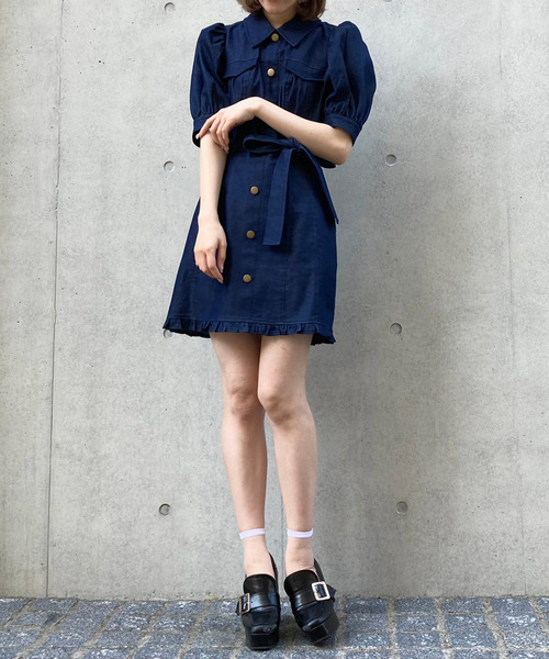 TITTY&CO.（ティティーアンドコー）の「【TITTY&CO.】ボリュームスリーブミニワンピース（ワンピース・レディース・インディゴブルー/ブラック/ピンク・MEDIUM/SMALL）」の7枚目の写真