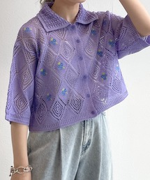 w closet | 透かし編み刺繍入り襟付カーディガン(カーディガン/ボレロ)