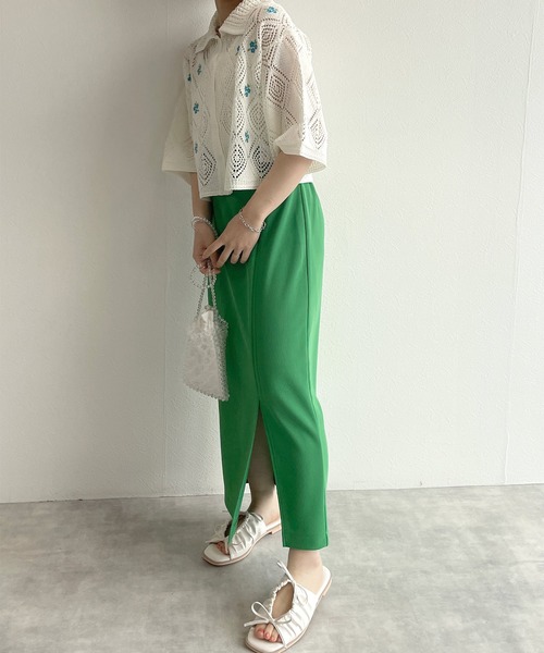 w closet（ダブルクローゼット）の「透かし編み刺繍入り襟付カーディガン（カーディガン/ボレロ・レディース・キナリ/グリーン/ブルー/オフホワイト/ブラック/ラベンダー・FREE）」の16枚目の写真