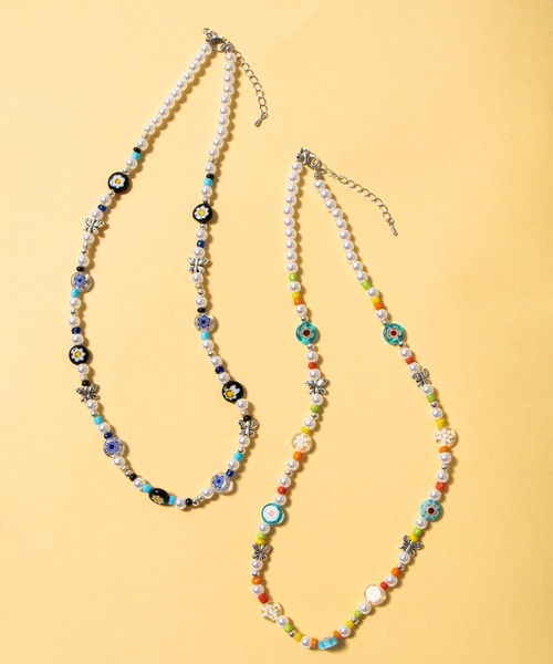 WEGO（ウィゴー）の「WEGO/フラワービーズミックスネックレス（ネックレス・レディース・ブルー/その他1/ブラック・FREE）」の4枚目の写真