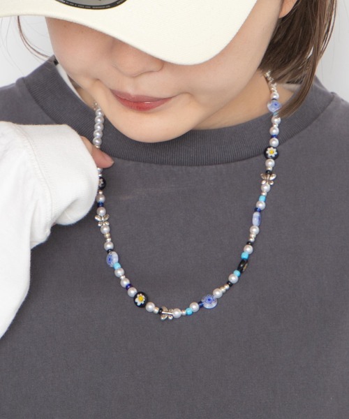 WEGO（ウィゴー）の「WEGO/フラワービーズミックスネックレス（ネックレス・レディース・ブルー/その他1/ブラック・FREE）」の5枚目の写真