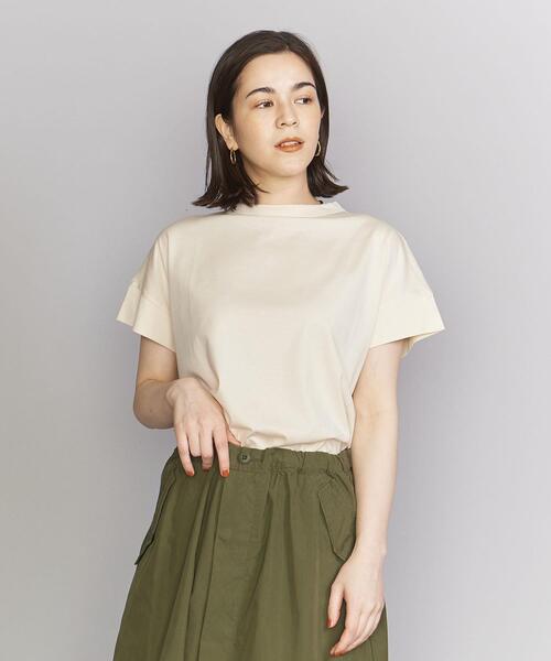 handvaerk(ハンドバーク)の「<handvaerk>ボトルネック ショートスリーブ カットソー(Tシャツ/カットソー・レディース・ナチュラル/ライトブルー/ネイビー・S)」の1枚目の写真