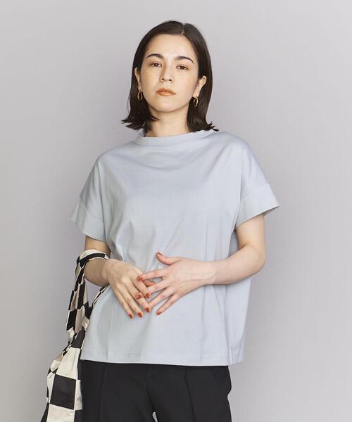 handvaerk(ハンドバーク)の「<handvaerk>ボトルネック ショートスリーブ カットソー(Tシャツ/カットソー・レディース・ナチュラル/ライトブルー/ネイビー・S)」の2枚目の写真