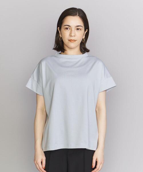 handvaerk(ハンドバーク)の「<handvaerk>ボトルネック ショートスリーブ カットソー(Tシャツ/カットソー・レディース・ナチュラル/ライトブルー/ネイビー・S)」の4枚目の写真