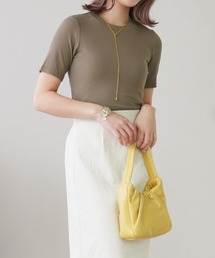 【長め袖が二の腕を華奢見せ】テレコリブクルーネック半袖Tシャツ S0440【IAMUSE】