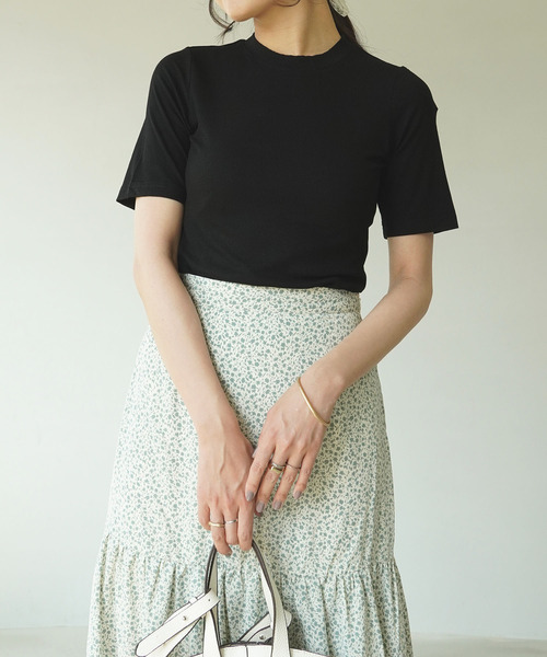 IAMUSE（アイアミューズ）の「【長め袖が二の腕を華奢見せ】テレコリブクルーネック半袖Tシャツ S0440【IAMUSE】（Tシャツ/カットソー・レディース・ブラック/アイボリー/モカ/グリーン系その他/モスグリーン/グレイッシュベージュ・FREE）」の10枚目の写真