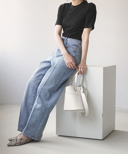 IAMUSE（アイアミューズ）の「【長め袖が二の腕を華奢見せ】テレコリブクルーネック半袖Tシャツ S0440【IAMUSE】（Tシャツ/カットソー・レディース・ブラック/アイボリー/モカ/グリーン系その他/モスグリーン/グレイッシュベージュ・FREE）」の15枚目の写真