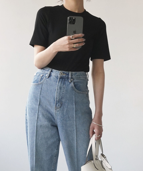 IAMUSE（アイアミューズ）の「【長め袖が二の腕を華奢見せ】テレコリブクルーネック半袖Tシャツ S0440【IAMUSE】（Tシャツ/カットソー・レディース・ブラック/アイボリー/モカ/グリーン系その他/モスグリーン/グレイッシュベージュ・FREE）」の17枚目の写真