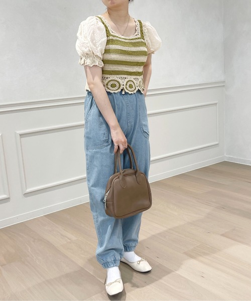 PairPair（ペアペア）の「かぎ針編み刺繍トップス（Tシャツ/カットソー・レディース・ライム/オレンジ・フリー）」の3枚目の写真