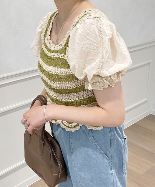 PairPair（ペアペア）の「かぎ針編み刺繍トップス（Tシャツ/カットソー・レディース・ライム/オレンジ・フリー）」の5枚目の写真