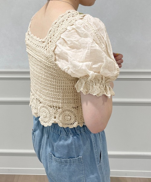 PairPair（ペアペア）の「かぎ針編み刺繍トップス（Tシャツ/カットソー・レディース・ライム/オレンジ・フリー）」の6枚目の写真