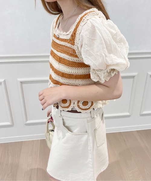 PairPair（ペアペア）の「かぎ針編み刺繍トップス（Tシャツ/カットソー・レディース・ライム/オレンジ・フリー）」の10枚目の写真