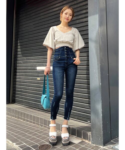 EMODA（エモダ）の「バックレースアップハイウエストパギンス（デニムパンツ・レディース・ブラック/インディゴブルー・SMALL/MEDIUM/X-SMALL）」の8枚目の写真