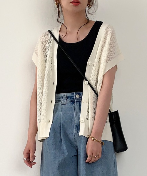 Re:EDIT by maiko(リエディバイマイコ)の「麻タッチレース編みニットベスト(ベスト・レディース・ブラック/ベージュ/アイボリー・MEDIUM/LARGE)」の2枚目の写真