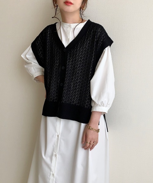 Re:EDIT by maiko(リエディバイマイコ)の「麻タッチレース編みニットベスト(ベスト・レディース・ブラック/ベージュ/アイボリー・MEDIUM/LARGE)」の3枚目の写真
