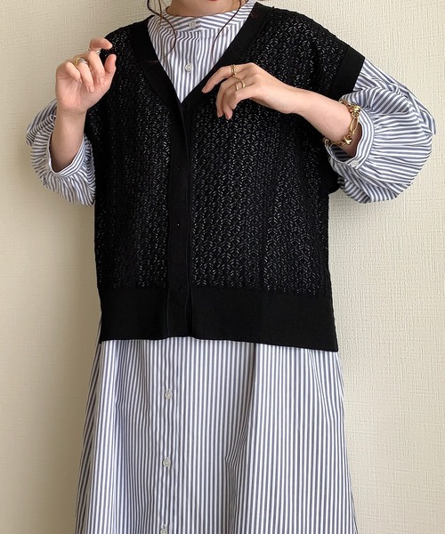 Re:EDIT by maiko(リエディバイマイコ)の「麻タッチレース編みニットベスト(ベスト・レディース・ブラック/ベージュ/アイボリー・MEDIUM/LARGE)」の20枚目の写真