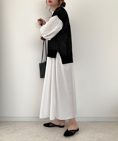 Re:EDIT by maiko(リエディバイマイコ)の「麻タッチレース編みニットベスト(ベスト・レディース・ブラック/ベージュ/アイボリー・MEDIUM/LARGE)」の8枚目の写真