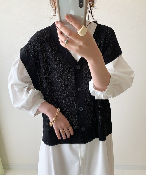 Re:EDIT by maiko(リエディバイマイコ)の「麻タッチレース編みニットベスト(ベスト・レディース・ブラック/ベージュ/アイボリー・MEDIUM/LARGE)」の11枚目の写真