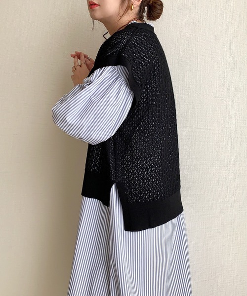 Re:EDIT by maiko(リエディバイマイコ)の「麻タッチレース編みニットベスト(ベスト・レディース・ブラック/ベージュ/アイボリー・MEDIUM/LARGE)」の14枚目の写真