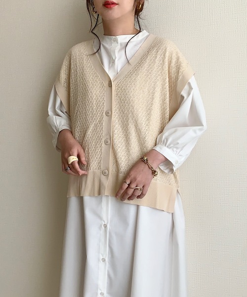 Re:EDIT by maiko(リエディバイマイコ)の「麻タッチレース編みニットベスト(ベスト・レディース・ブラック/ベージュ/アイボリー・MEDIUM/LARGE)」の16枚目の写真