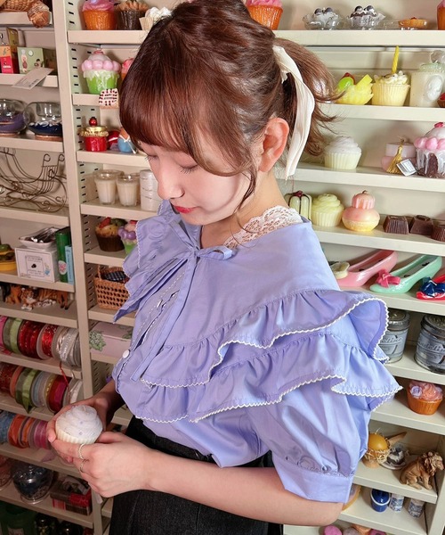 paravion(パラビオン)の「Wフリルブラウス(シャツ/ブラウス・レディース・ブルー/オフホワイト・ONESIZE)」の2枚目の写真