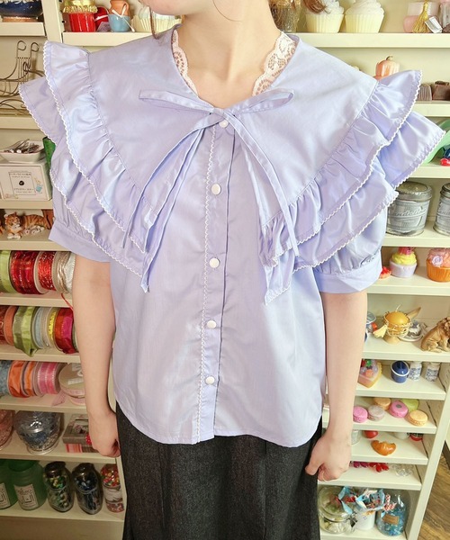 paravion(パラビオン)の「Wフリルブラウス(シャツ/ブラウス・レディース・ブルー/オフホワイト・ONESIZE)」の4枚目の写真