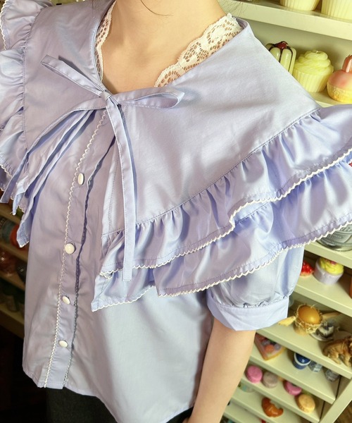 paravion(パラビオン)の「Wフリルブラウス(シャツ/ブラウス・レディース・ブルー/オフホワイト・ONESIZE)」の7枚目の写真