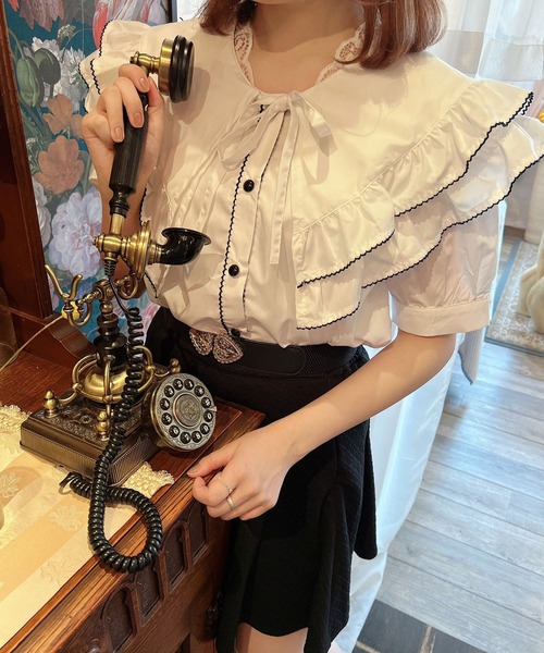 paravion(パラビオン)の「Wフリルブラウス(シャツ/ブラウス・レディース・ブルー/オフホワイト・ONESIZE)」の16枚目の写真