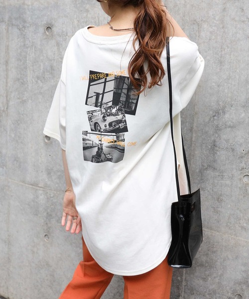 HONEYSUCKLE ROSE（ハニーサックルローズ）の「【HONEYSUCKLE ROSE】バックフォトＴシャツ（Tシャツ/カットソー・レディース・オフホワイト/オレンジ/ホワイト・M/L）」の3枚目の写真