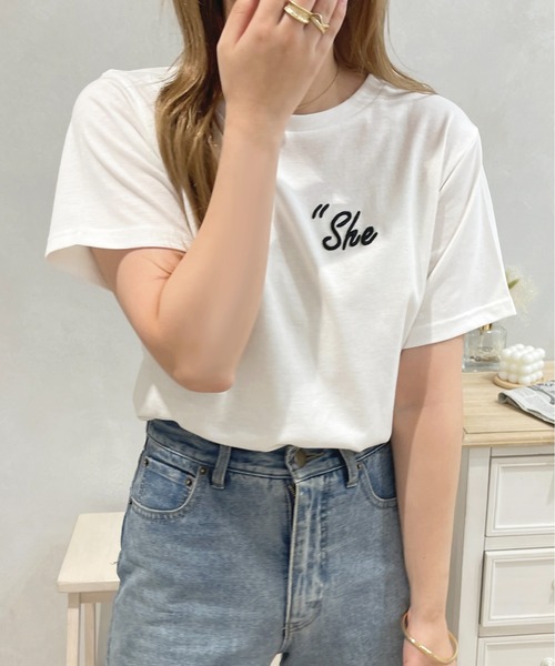 apres jour（アプレジュール）の「ロゴ刺繍Tシャツ【ZOZOTOWN限定アイテム】（Tシャツ/カットソー・レディース・ライトピンク/ブラック/アイボリー/オフホワイト・X-LARGE/フリー）」の13枚目の写真