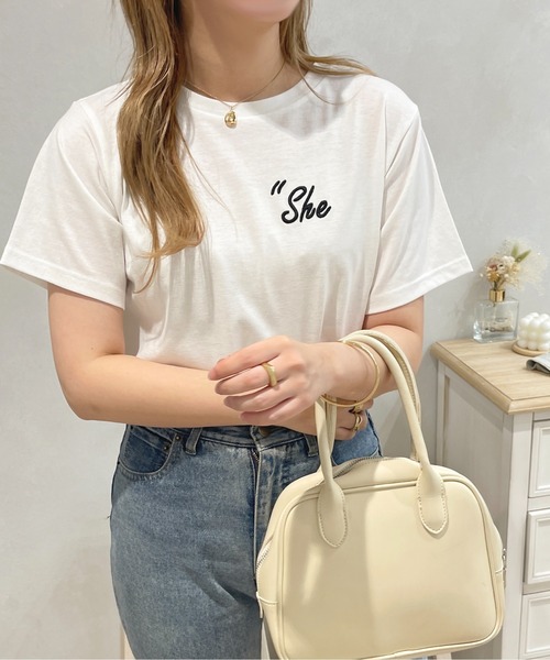 apres jour（アプレジュール）の「ロゴ刺繍Tシャツ【ZOZOTOWN限定アイテム】（Tシャツ/カットソー・レディース・ライトピンク/ブラック/アイボリー/オフホワイト・X-LARGE/フリー）」の21枚目の写真