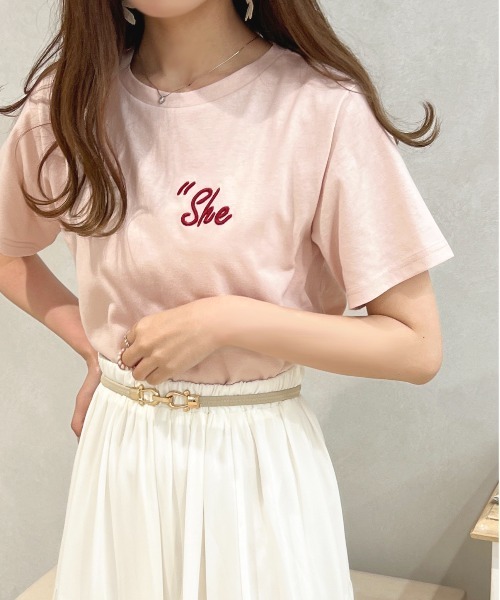 apres jour（アプレジュール）の「ロゴ刺繍Tシャツ【ZOZOTOWN限定アイテム】（Tシャツ/カットソー・レディース・ライトピンク/ブラック/アイボリー/オフホワイト・X-LARGE/フリー）」の8枚目の写真